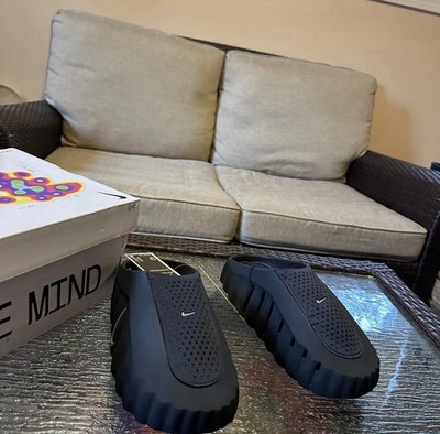 Nike Mind 001 Black Orange Men's Slip-On Sandals Size 9 Comfort Foam Rubber