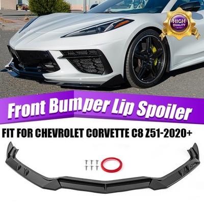 FOR Corvette C8 Z51 2020~26 Carbon Fiber Look Front Bumper Lip Splitter Diffuser