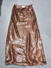 Reformation Sequin Slip Midi Skirt Size 4 NWT Champagne Bronze Sparkle Party