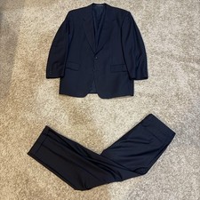 Hugo Boss Suit Mens 40L Navy 2 Piece 2 Button Double Vent Pleated Pants Made USA