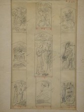 Old Testament Stained Glass Design Drawing Noah Jacob Burning Bush 1900s