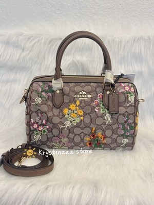 NWT Coach CDZ01 Rowan Satchel Bag In Signature Jacquard With Floral Embroidery