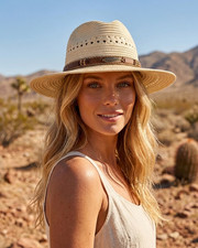 Damen Sommerhut Stroh Ibiza Sonnenhut Boho Fe...