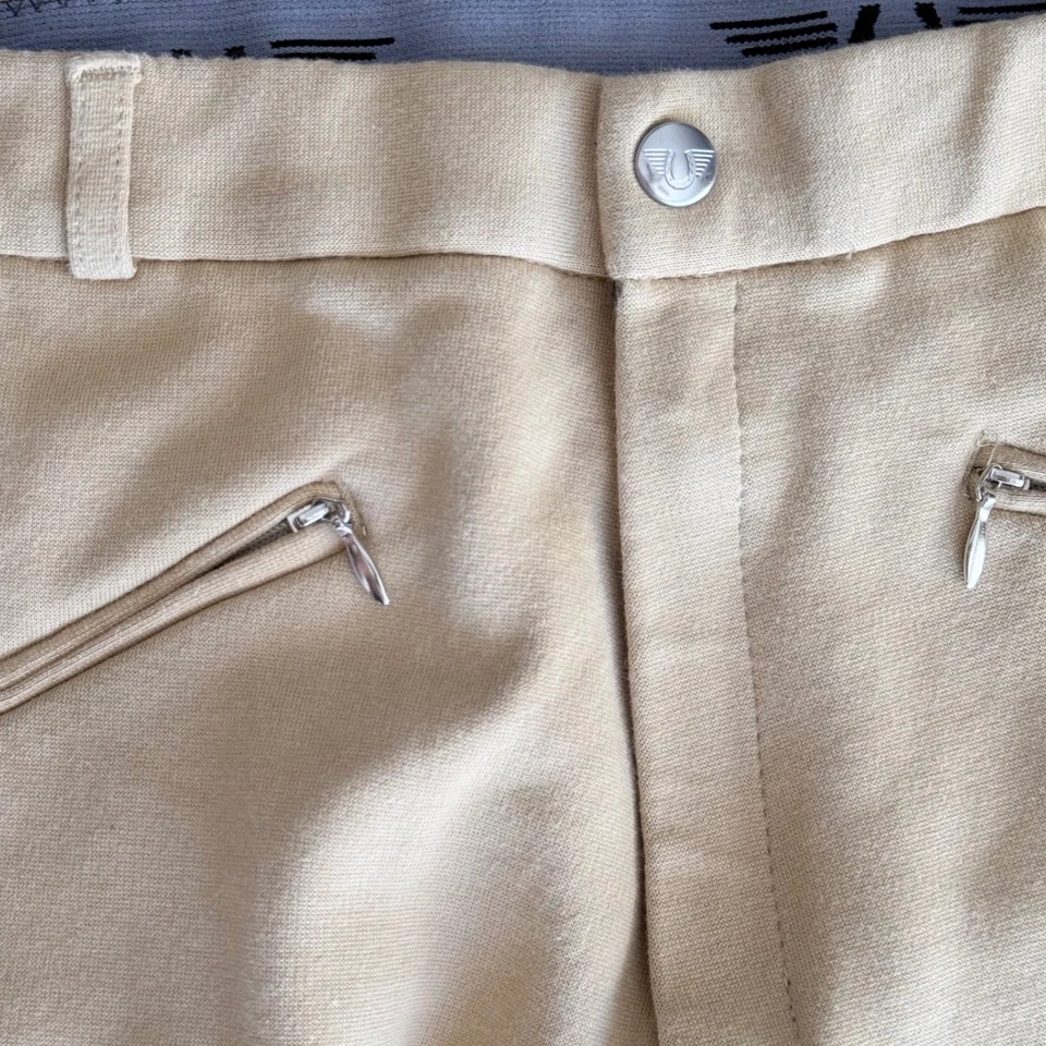 Calças de equitação TuffRider bege claro assento completo tamanho 32 bolsos com zíper - Imagem 3 de 4