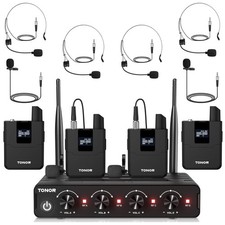 Professional Wireless Mic Set with 4 Bodypacks, 10 Channels