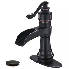 Waterfall Single Hole Single-Handle Low-Arc Bathroom Faucet with Pop-Up Drain As