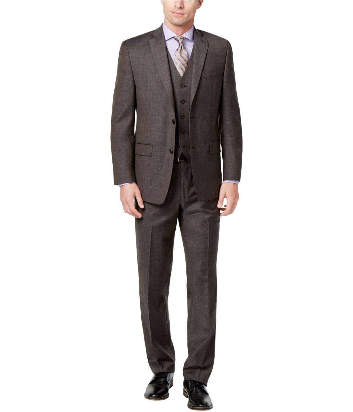 Michael Kors Mens Stepwave Two Button Formal Suit, brown, 44, 37W x UnfinishedL