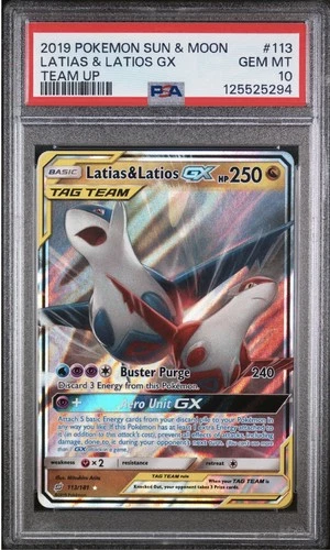 Pokémon TCG Sun & Moon Team Up Latias Latios GX Mint Holo Card 113/181 PSA 10
