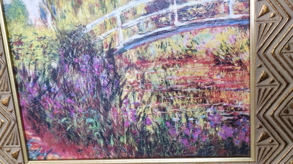 Impresión al óleo Claude Monet, marco de madera con placa de identificación ¡NUEVO! "Puente japonés" Foto 2 de 4