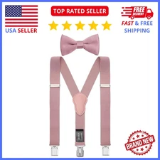 Wedding Suspenders & Bow Tie Set – Pink Adjustable Outfit for Groom & Groomsmen