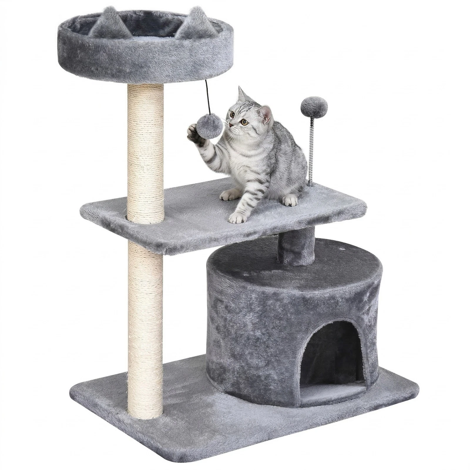 PawHut 81cm Cat Tree Climbing Tower for Indoor with Scratching Post Grey