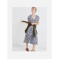 MADEWELL Button-Front Ruffle-Hem Midi Dress in Flower Garden Blue