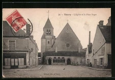 CPA Toury, L´Eglise et la Place Suger 1918 