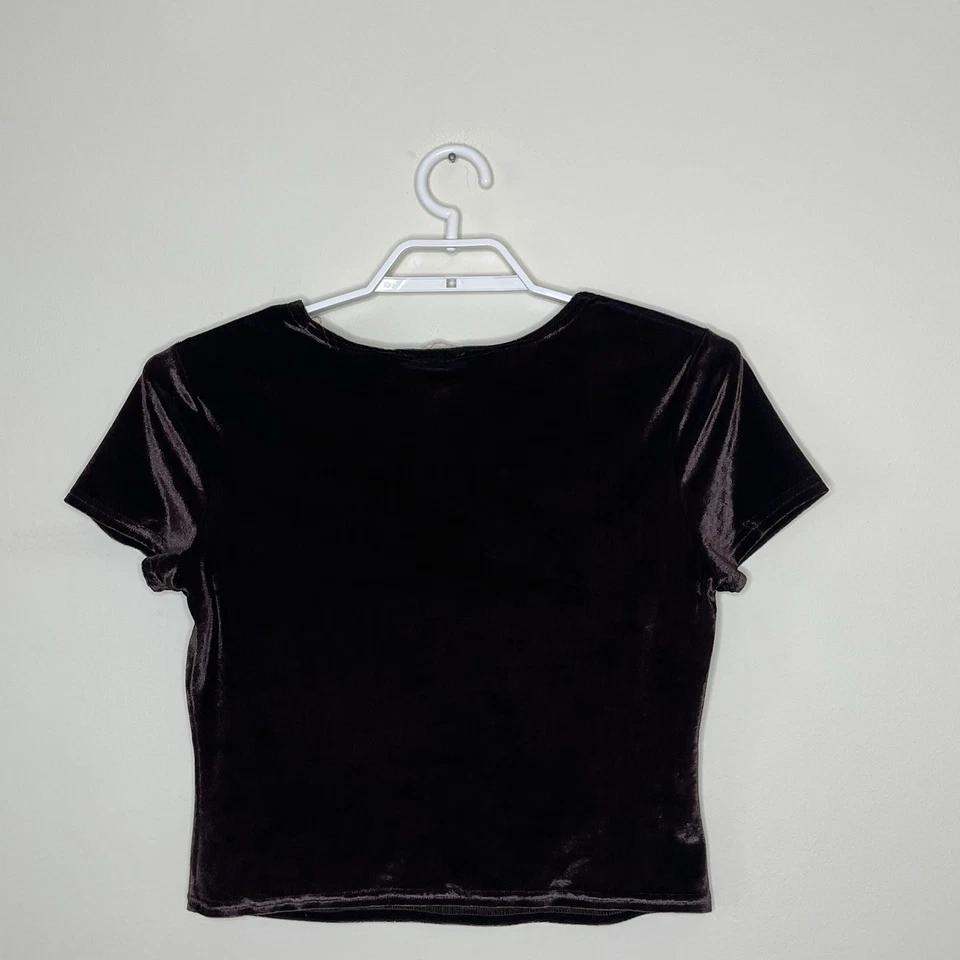 Top corto de terciopelo triturado marrón chocolate de colección para mujer años 90 Y2K hada bruja grunge L Foto 3 de 4