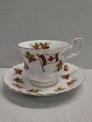 Royal Albert England Tea Cup & Saucer Canada Flag & Maple Leaf From Sea to Sea