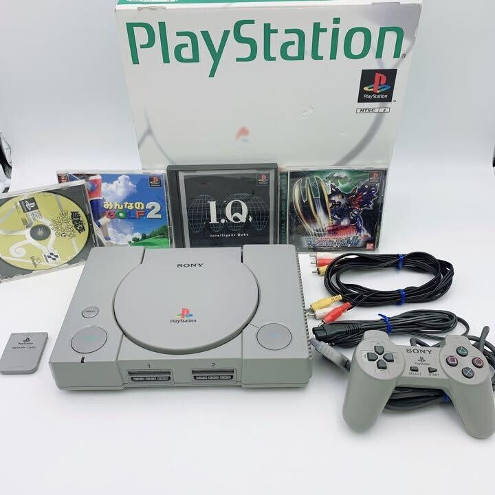 Sony PlayStation 1 PS1 Gray Game Console Full Set Japanese Version