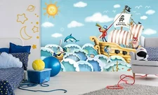 3D Pirate Ship Fish G136 Wallpaper Mural Self-adhesive Removable Sticker Joy