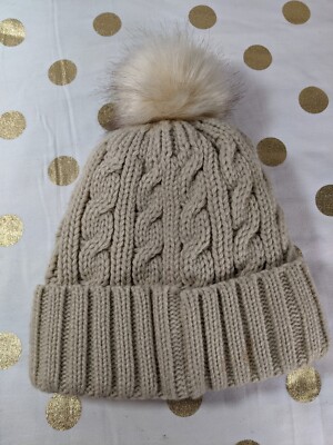 Women's Warm Pom Pom Puff Beanie Winter Hat In Tan