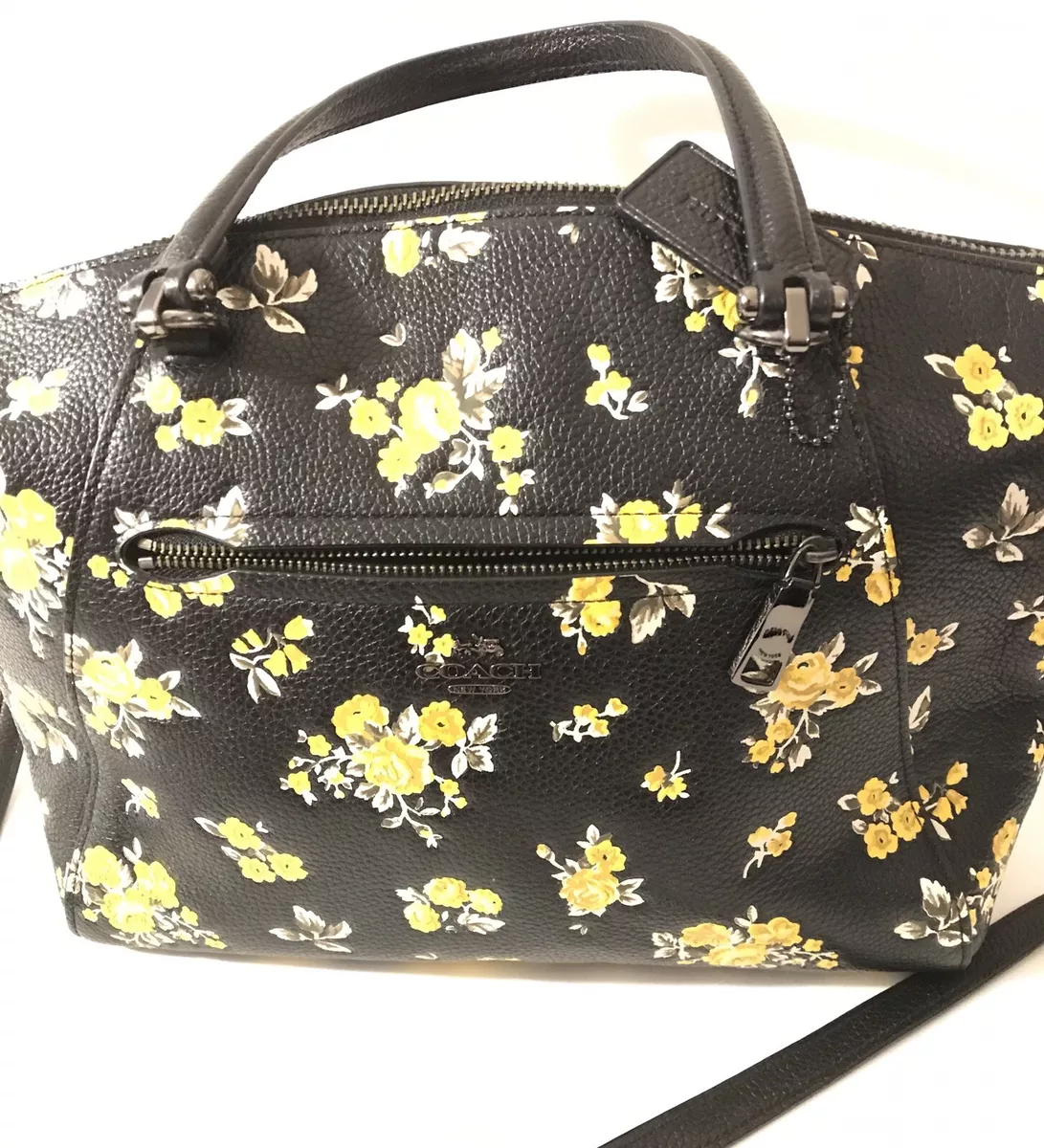 COACH PRAIRIE SATCHEL LEATHER HANDBAG BLACK FLORAL PRINT 87109