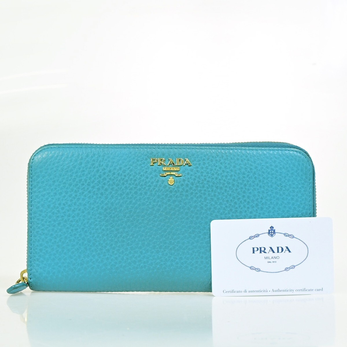 ★PRADA★ 23FW Women's Vitello Gold Logo Zipper Long Wallet PRADA Logo Long Zipper Wallet Purse Vitello Grain Leather