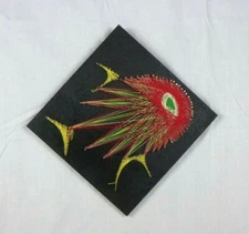 Vtg Mid Century Atomic Fish String & Nail Art COLORFUL!!  12" x 12"