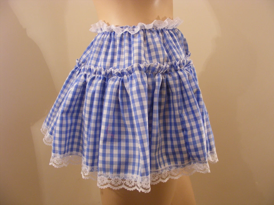 SISSY ADULTO BEBÉ DISFRAZ AZUL GINGHAM MICRO MINI FALDA 11" LARGO, TODAS LAS TALLAS Foto 2 de 3