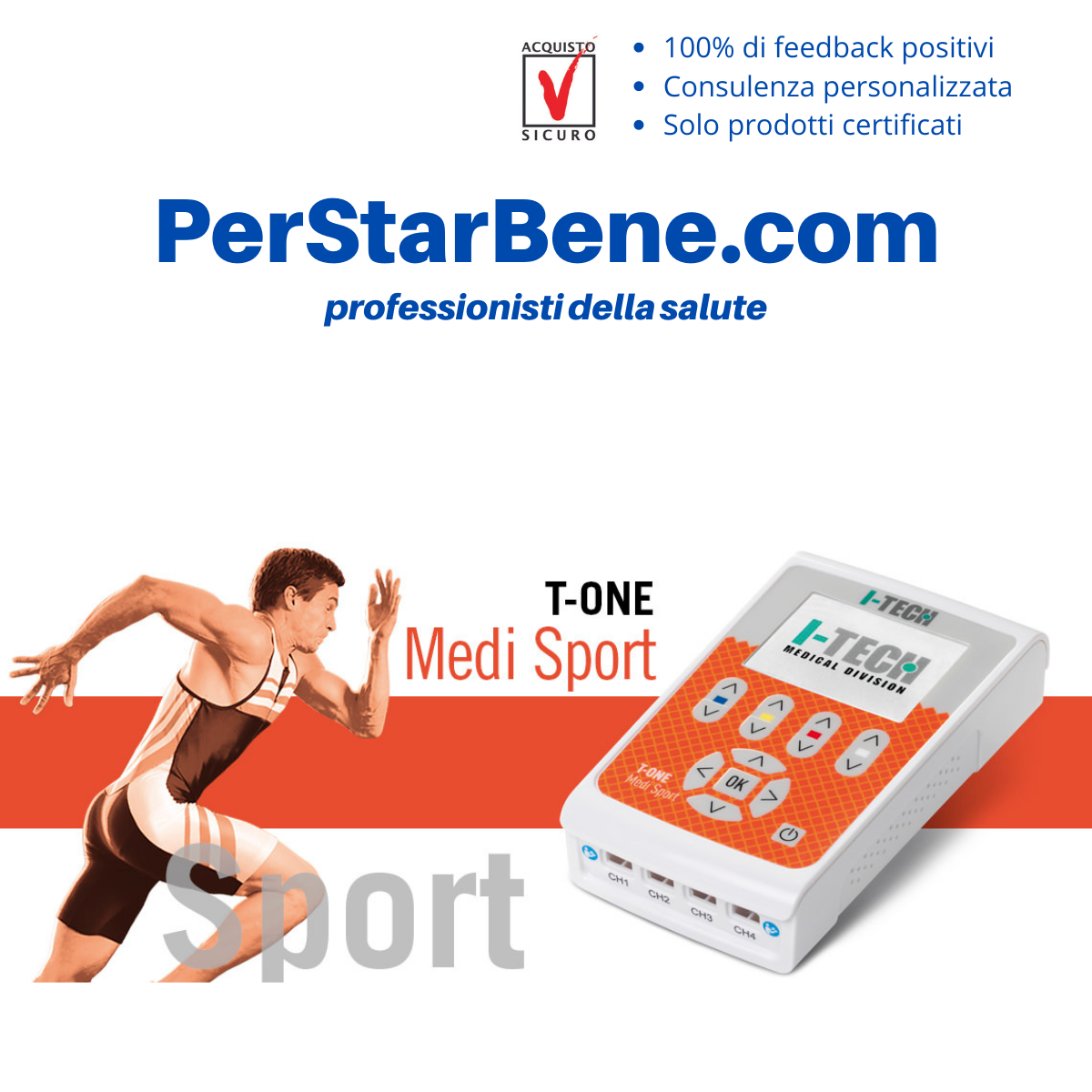 I-TECH T-ONE MEDI SPORT ELETTROSTIMOLATORE 4 canali TENS SPORT BEAUTY IONOFORESI