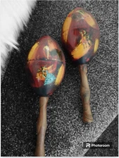 Vintage Maracas Handpainted Spanish Flamenco Dancer Matador Bull Bullfighter