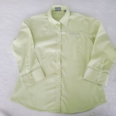 Walgreens Embroidered Shirt  Womens Medium 3/4 Sleeve Button Up Green Flaw 