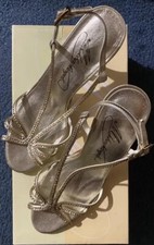 David s Bridal Michaelangelo Gold Glitter Open Toe Pump Heels Size 6 Worn Once