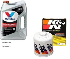 Valvoline 5W30 Full Synthetic High Mileage Motor Oil - 5 Quarts w/K&N Oil Filter