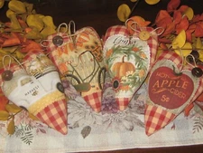 Fall  Decor 4 Rustic Red Check Hearts Appliqued Autumn Messages Bowl Fillers