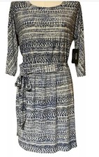 Guess Womens  Blue Print Tie Waist 3/4 Sleeve Dress Sz 8 NWT