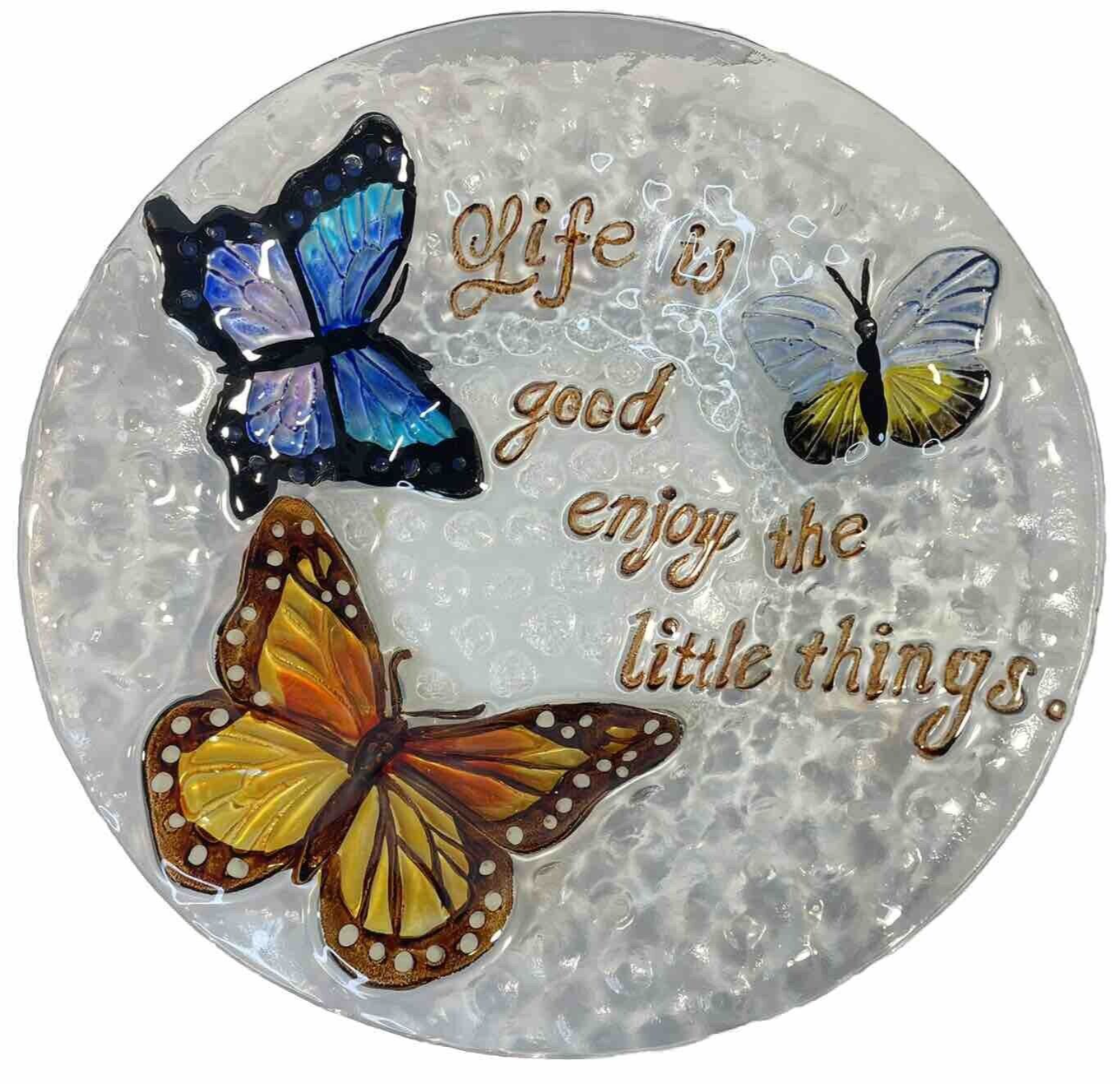 Large Monarch Butterfly Art Glass Bowl Birdbath Centerpiece Life Is Good Design