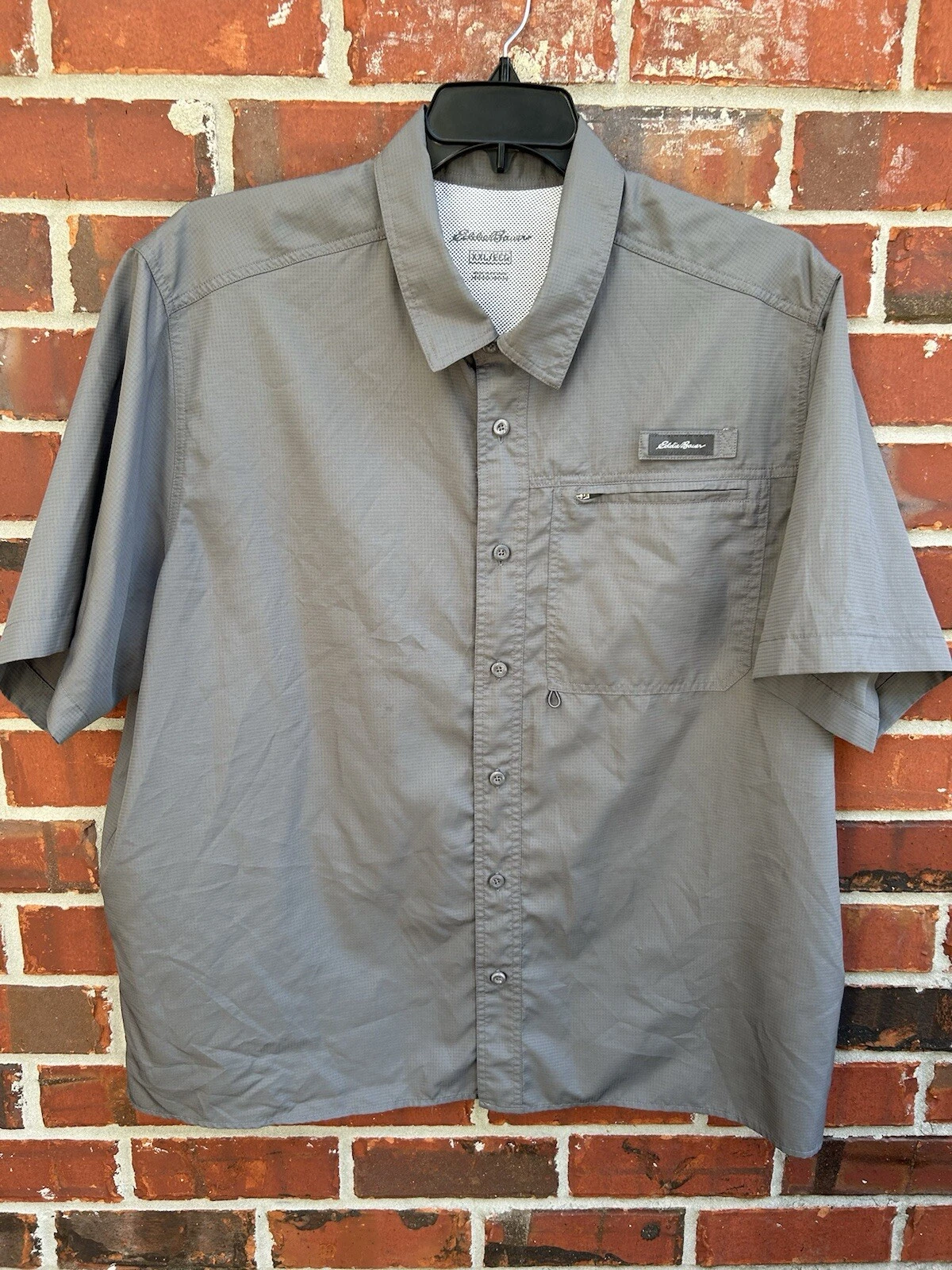 Eddie Bauer Short Sleeve Button Down Gray Vented Outdoors Fishing Shirt XXL C8
