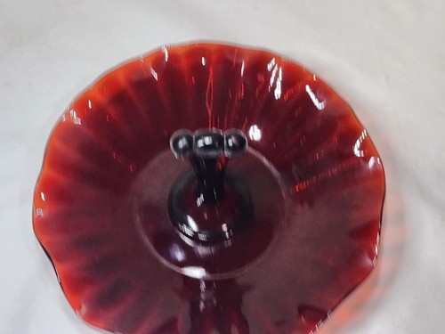 Vintage Anchor Hocking Glass Tidbit Tray Royal Ruby Red Center Handled Plate - Picture 3 of 5