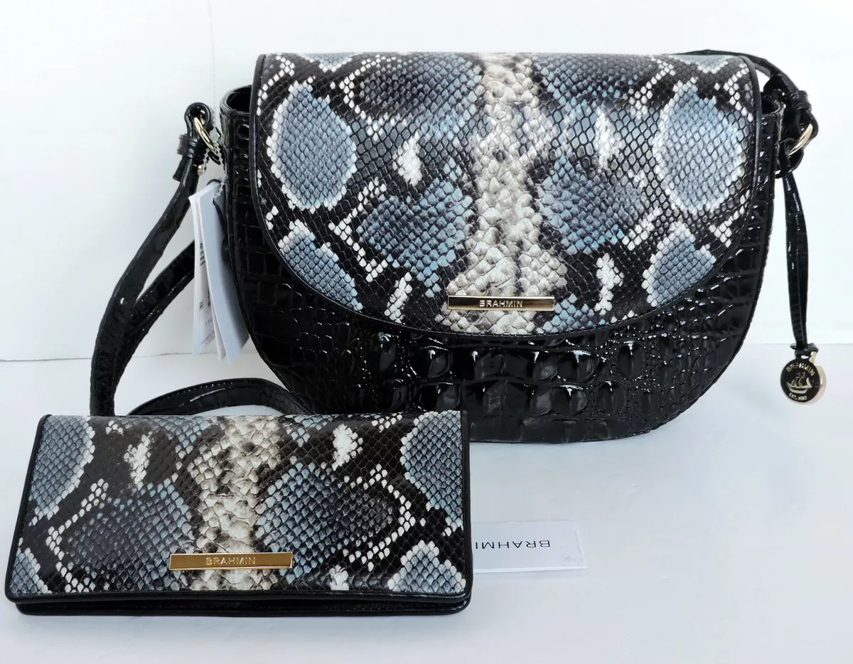 Brahmin Ella Black Tybalt Snake Croc Embossed Leather Cross Body