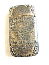 Antique Anheuser Busch Brewing Malt Nutrine  Advertising Silver Plate Match Case