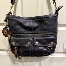 Black Pebbled Leather Fossil Morgan Shoulder Crossbody Messenger Bag Travel