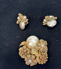 New ListingVintage Miriam Haskell Gold Tone Brooch & Earrings With Baroque Glass FX Pearl