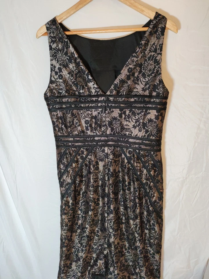 Alexon платье женщин Великобритании 16 черное золото цветочный кружева вечер вечеринки Xmas Рождество - Изображение 2 из 4