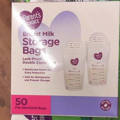 Parent's Choice Breast Milk Storage Bags 50ct Leak Proof Pre-Sterilised