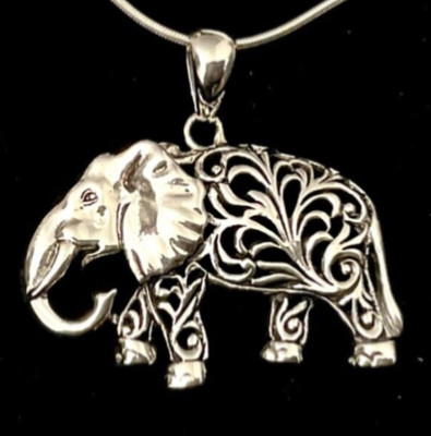 Sterling Silber verziert durchbrochen Glück wilder Elefant Tier Anhänger Halskette neu