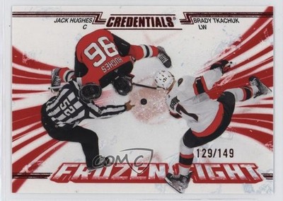 2024 Upper Deck Credentials Frozen Fight Red /149 Jack Hughes Brady Tkachuk h6w