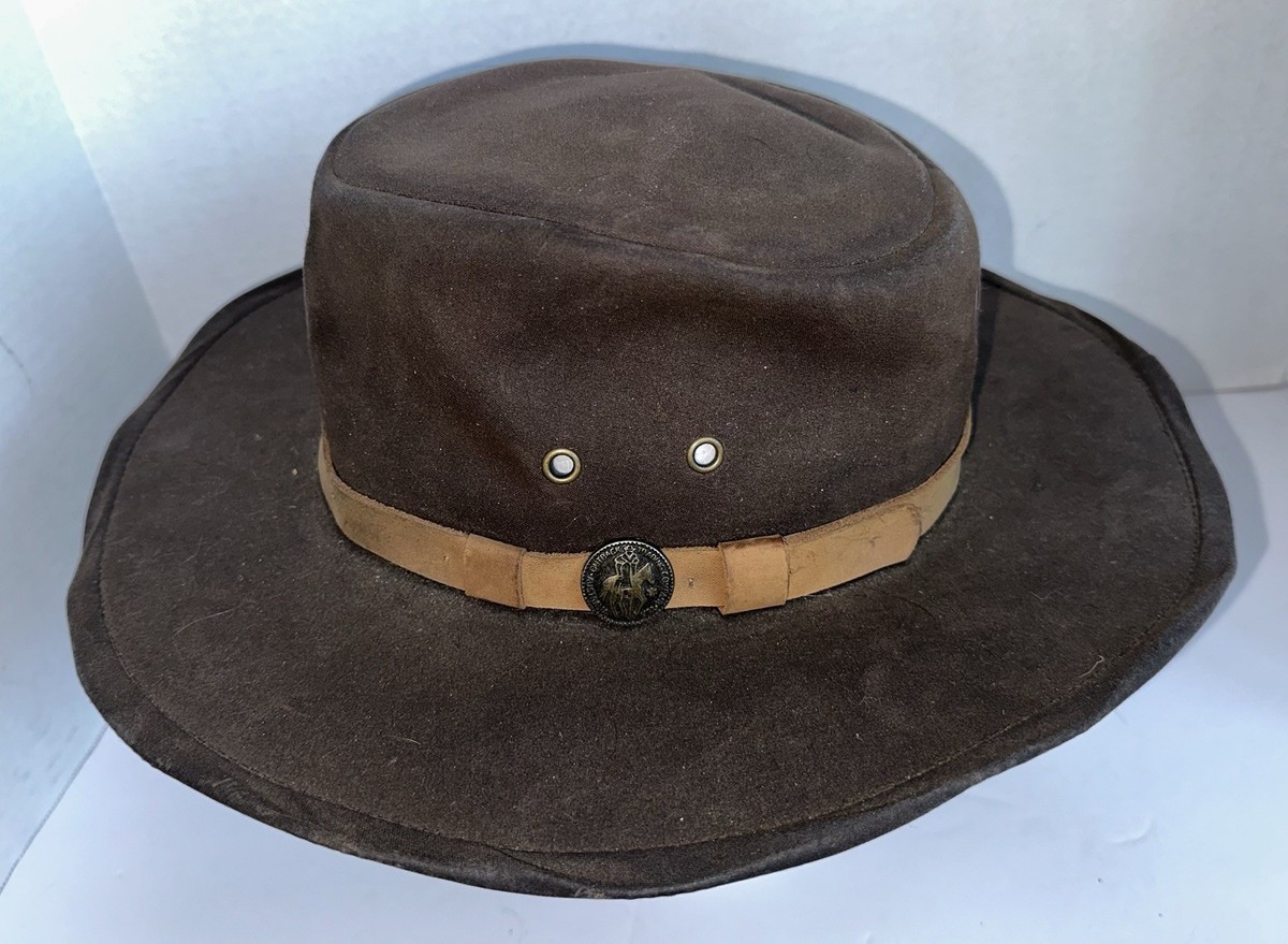 Outback GRIZZLY Oilskin Cotton Canvas Wire Brim Cowboy Hat Size L