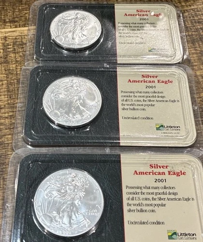 Three Uncirculated American Eagle Silver Dollars Littleton Coin Company
