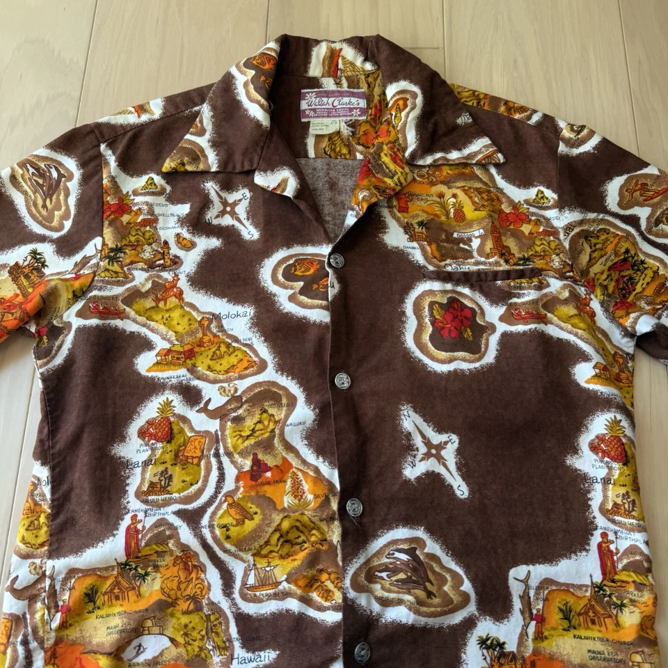 Camisa Hawaiana Waltah Clarkes De Colección M Multicolor Años 60 Cuello Lazo Arte Hawaiano Foto 3 de 4
