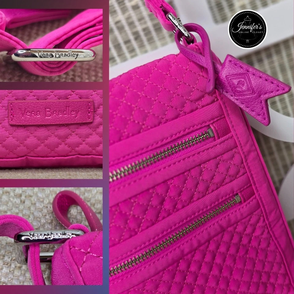 Bandolera Vera Bradley Rosa Magenta Acolchada Triple Cremallera Hipster Foto 4 de 4