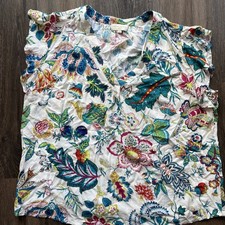 Cynthia Rowley Top Womens 2X White Floral Boho Tropical Flowy Lightweight Casual