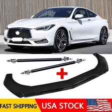 Front Bumper Lip Splitter Spoiler Glossy Black Body Kit FOR 17-22 INFINITI Q60